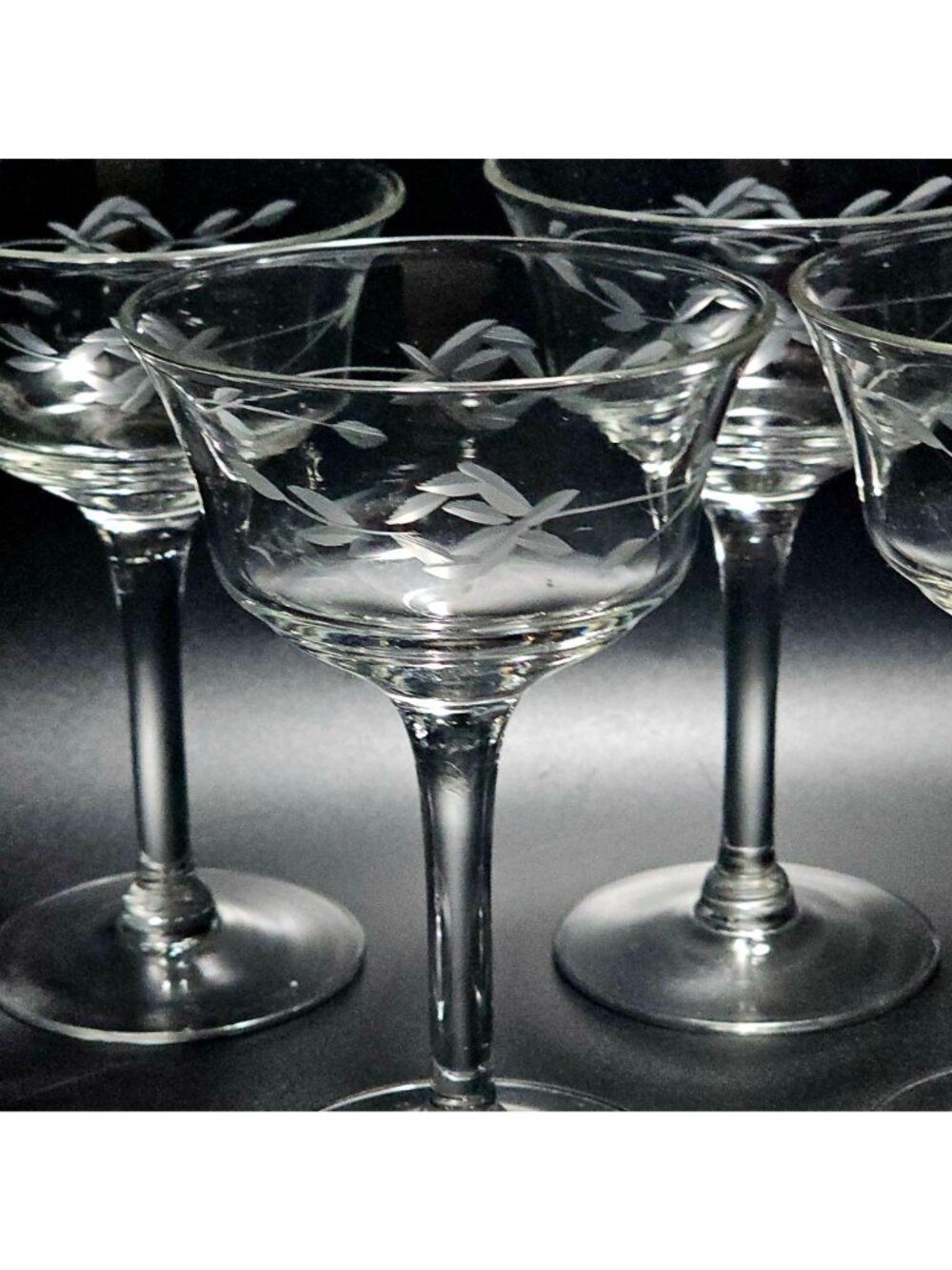 4 Deco Rose Champagne Coupe 5.5" glasses etched cocktail romantic elegance - Picture 4 of 7